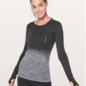 Lululemon women’s Swiftly Tech Long Sleeve Crew Black And Grey Ombre Size 4